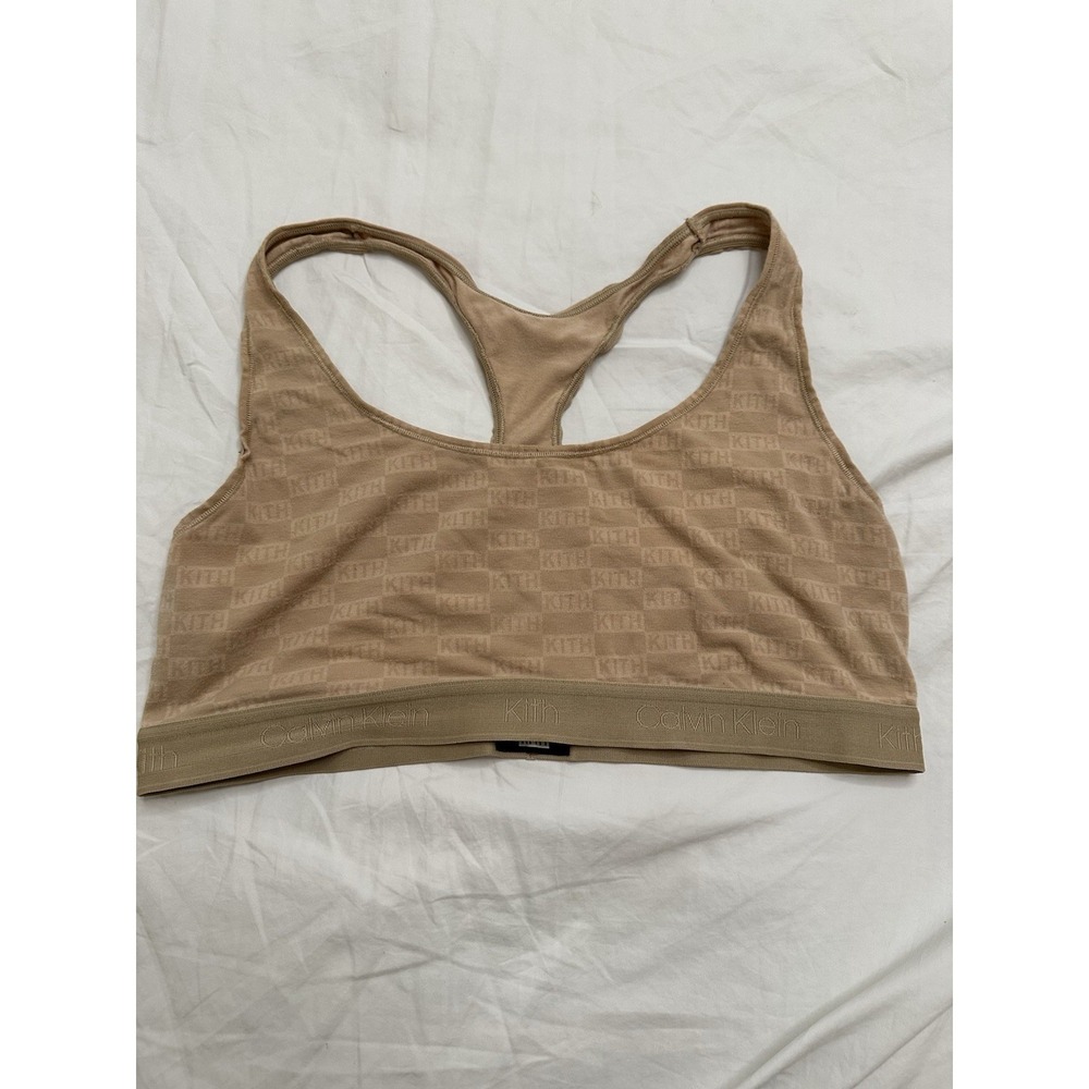 Kith x Calvin Klein Bralette Women Large Tan Excellent Monogram Racerback Sporty
